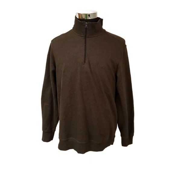 Dockers Mens Large Black Coffee Fleece 1/4 Zip Long Sleeve Logo Sweater - Picture 1 of 10